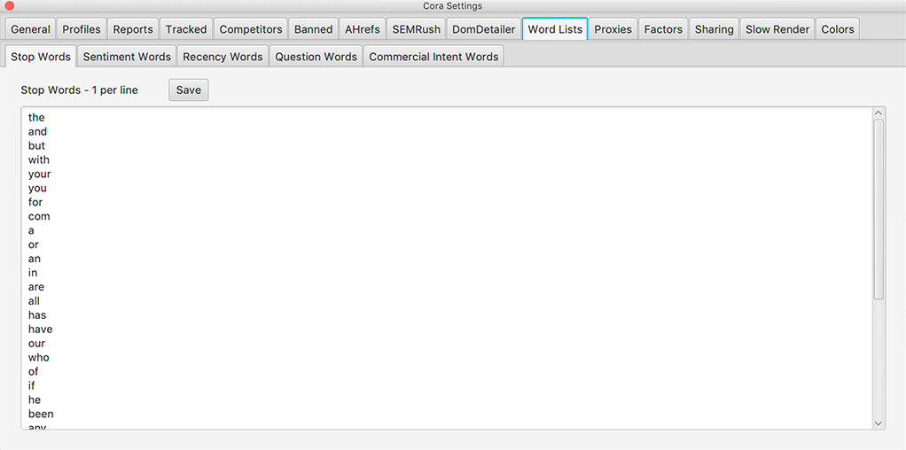 Cora Seo Software Word Lists Stop Words